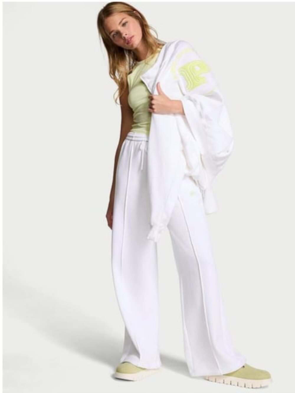 PINK Victoria Secret 2 Pc.Matching Set: Full Zip Jacket/Sweatpants White XL NWT